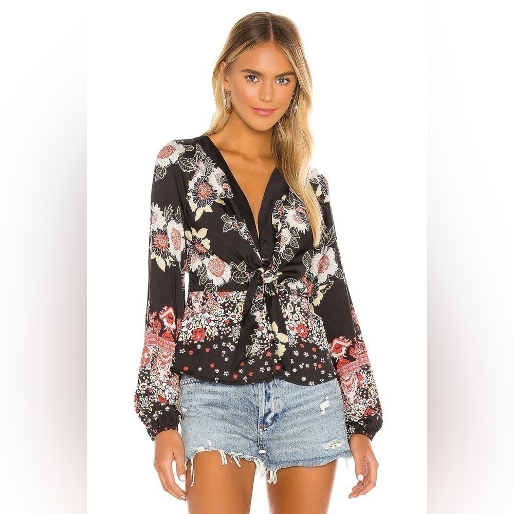 Free People Run Free Tunic, Black Floral, Size XS